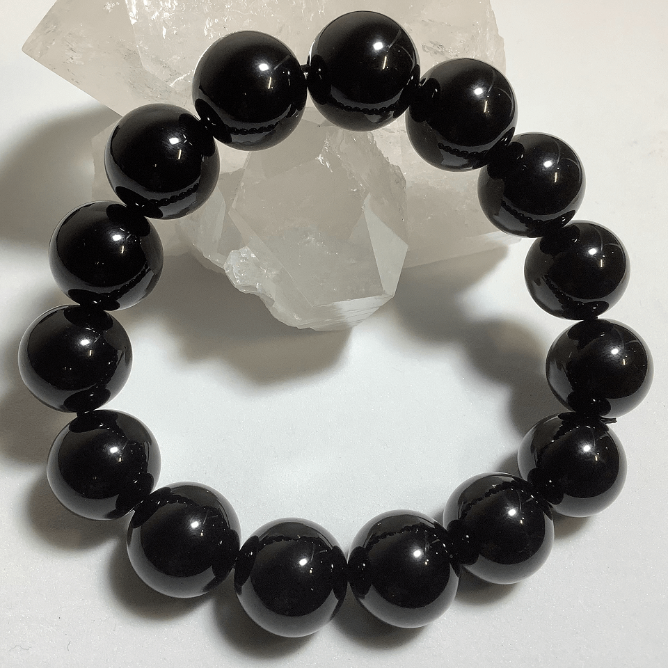 ■モリオンAAA【チベット産】 天然石ブレスレット 丸玉Φ14mm